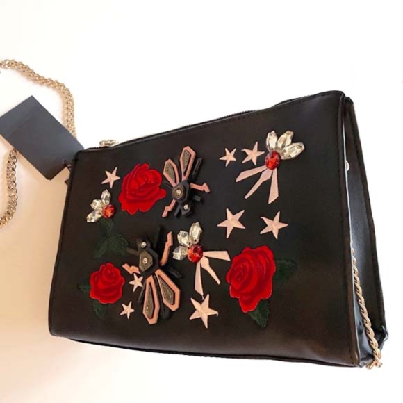 ZARA ROSE EMBROIDERED BAG WITH GOLD CHAIN NWT - Picture 11 of 11